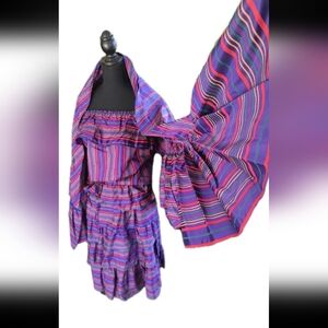 1970s Couture 3 Piece Dress. Tube Top, Shawl & Skirt.